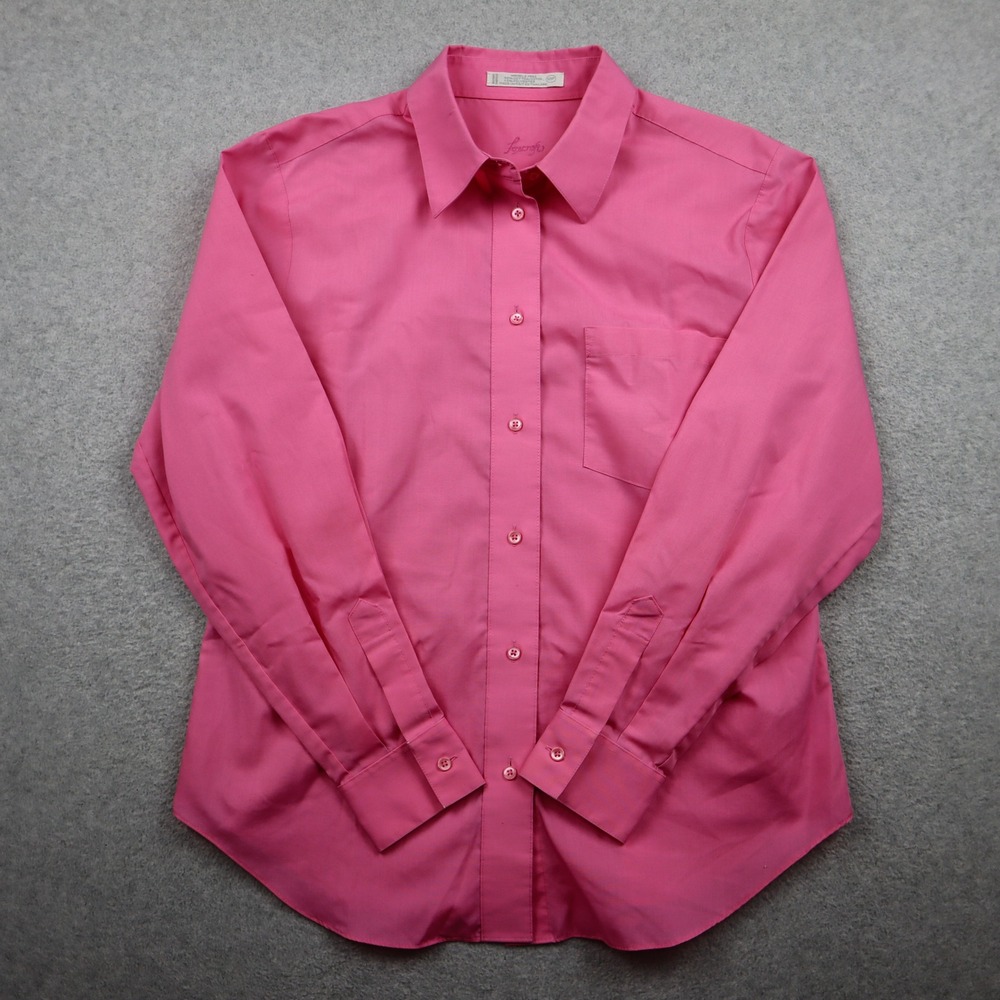 Foxcroft Button Down Shirt Women 12P Pink Wrinkle Free Long Sleeve Career Petite